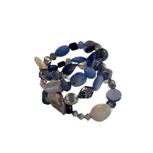 Blue and Silver Coil Wrap Bracelet